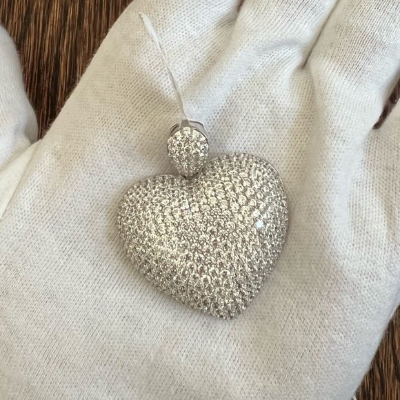 BRAND NEW CZ PAVE STERLING SILVER LARGE HEART PENDANT - Picture 6 of 9